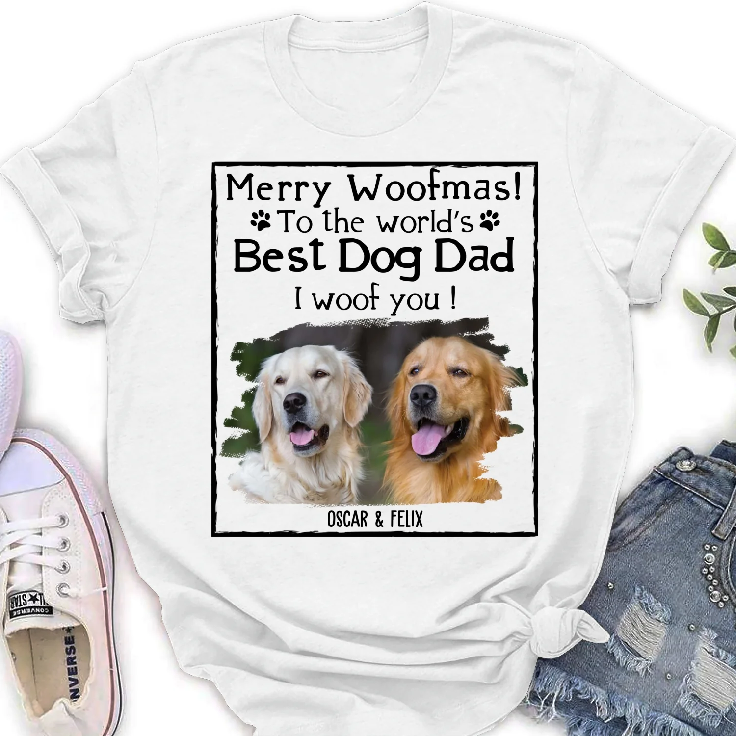 Woof Dog Dad Mom Christmas Photo - Personalized Custom Women T-shirt - Image 6