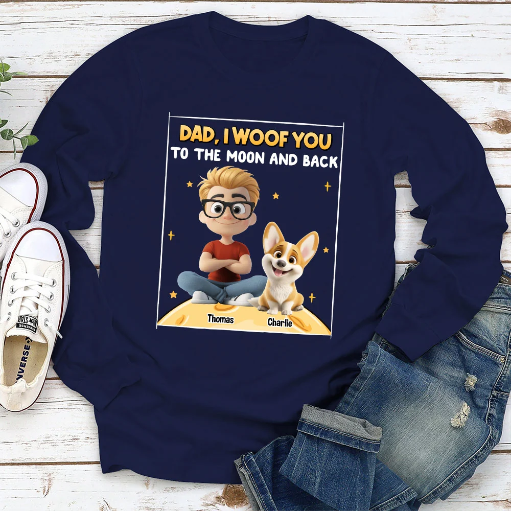 Woof To The Moon And Back - Personalized Custom Long Sleeve T-shirt - Image 2