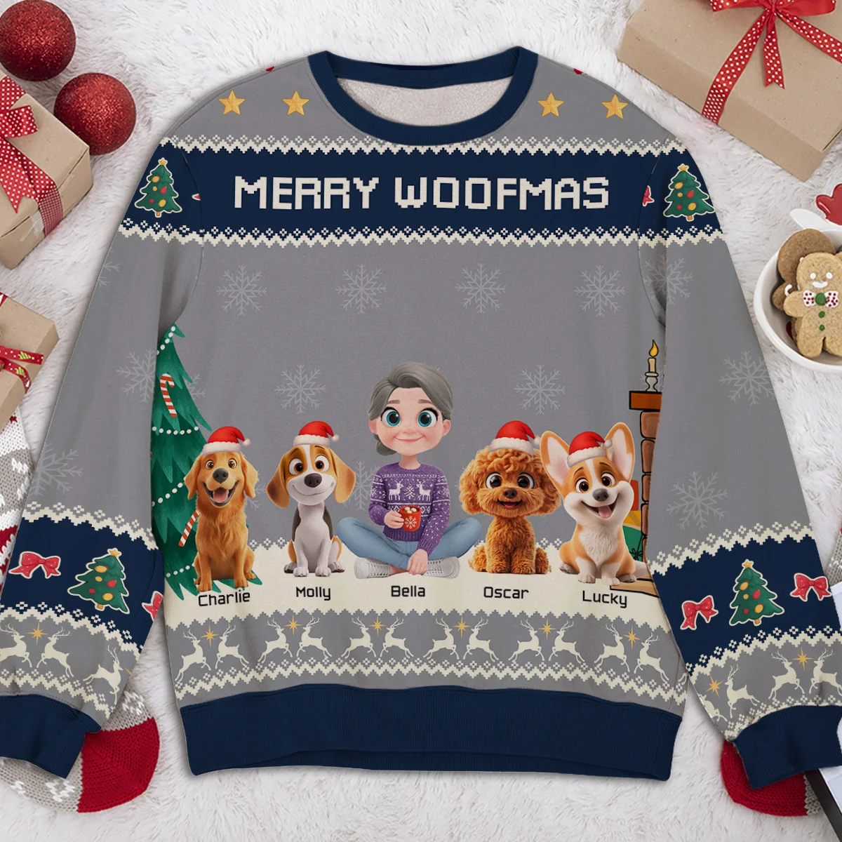 Woof You A Merry Christmas - Personalized Custom All-Over-Print Sweatshirt - Image 4
