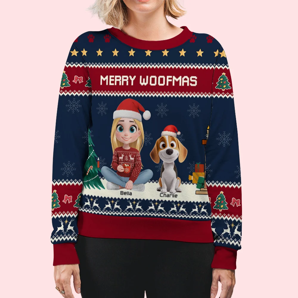 Woof You A Merry Christmas - Personalized Custom All-Over-Print Sweatshirt - Image 5