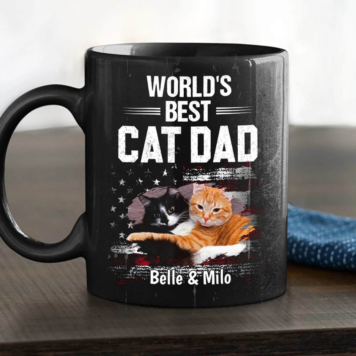 World Best Cat Dad Photo - Personalized Custom Coffee Mug - Image 2