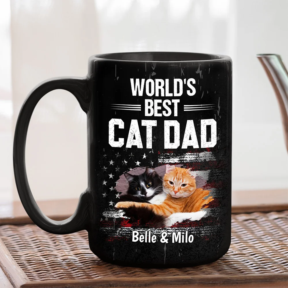 World Best Cat Dad Photo - Personalized Custom Coffee Mug - Image 4