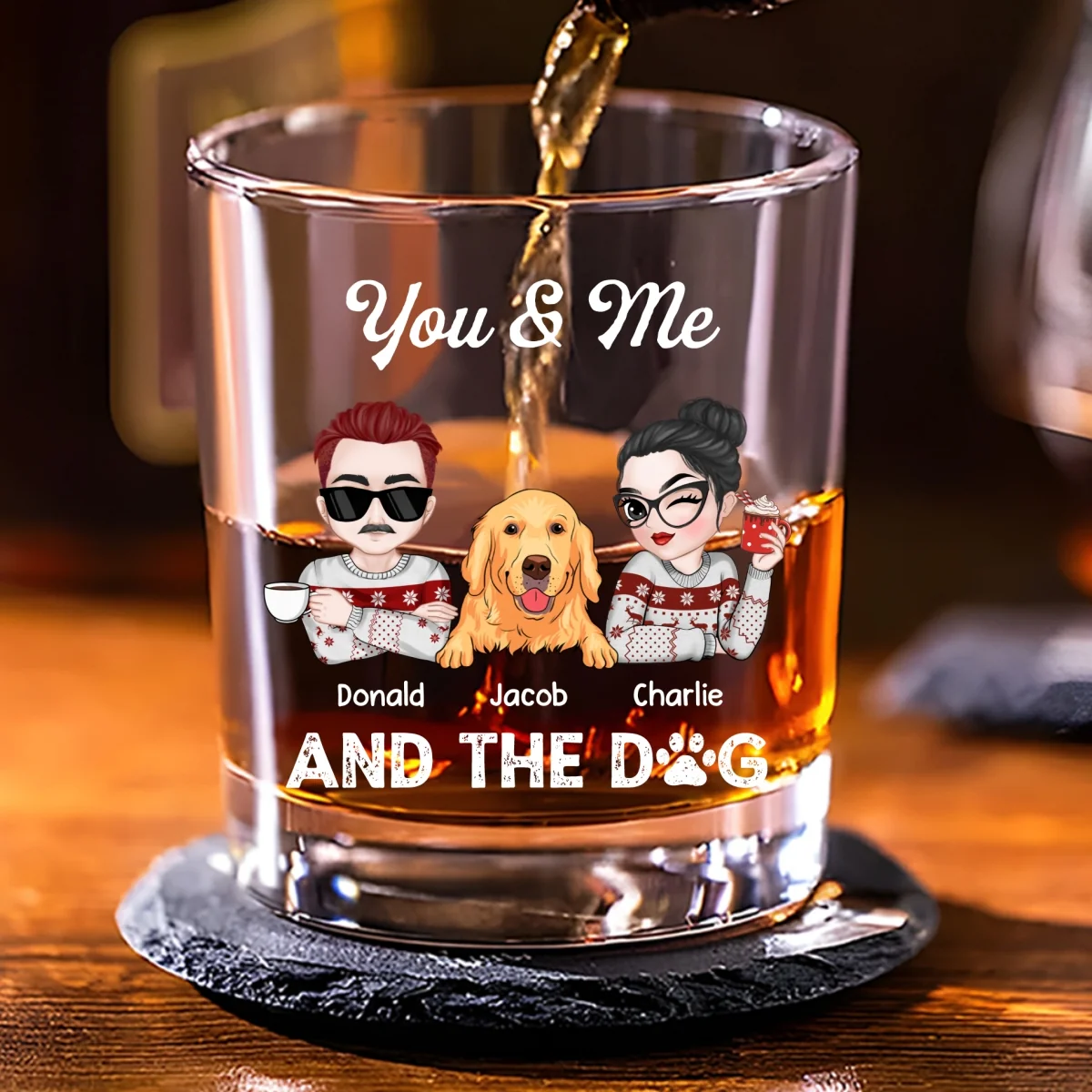 You And Me And Dog - Personalized Custom Whiskey Glass - Image 5