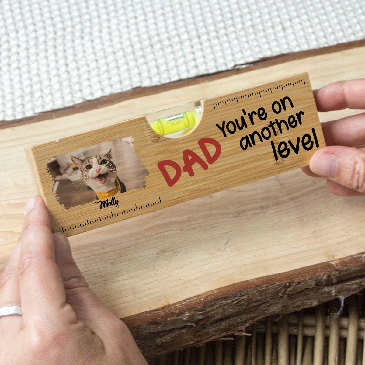 You Are On Another Level Cat Dad Photo - Personalized Custom Wooden Spirit Level Bottle Opener - Image 2