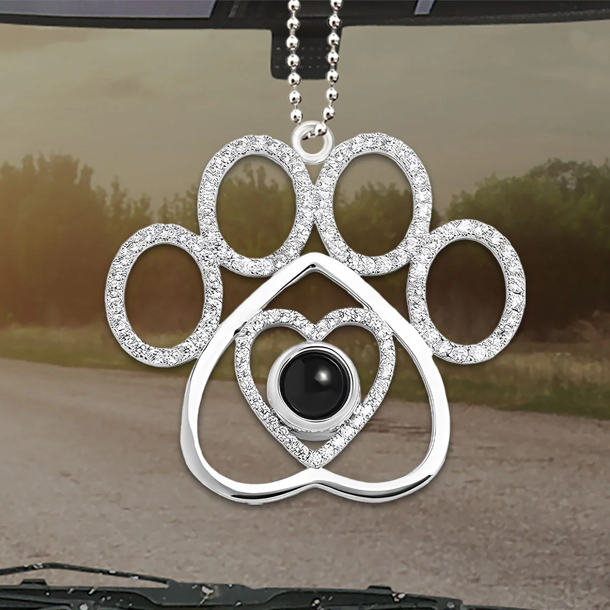 You Left Your Paw Prints On My Heart - Personalized Custom Photo Pet Paw Projection Car Ornament - Image 2