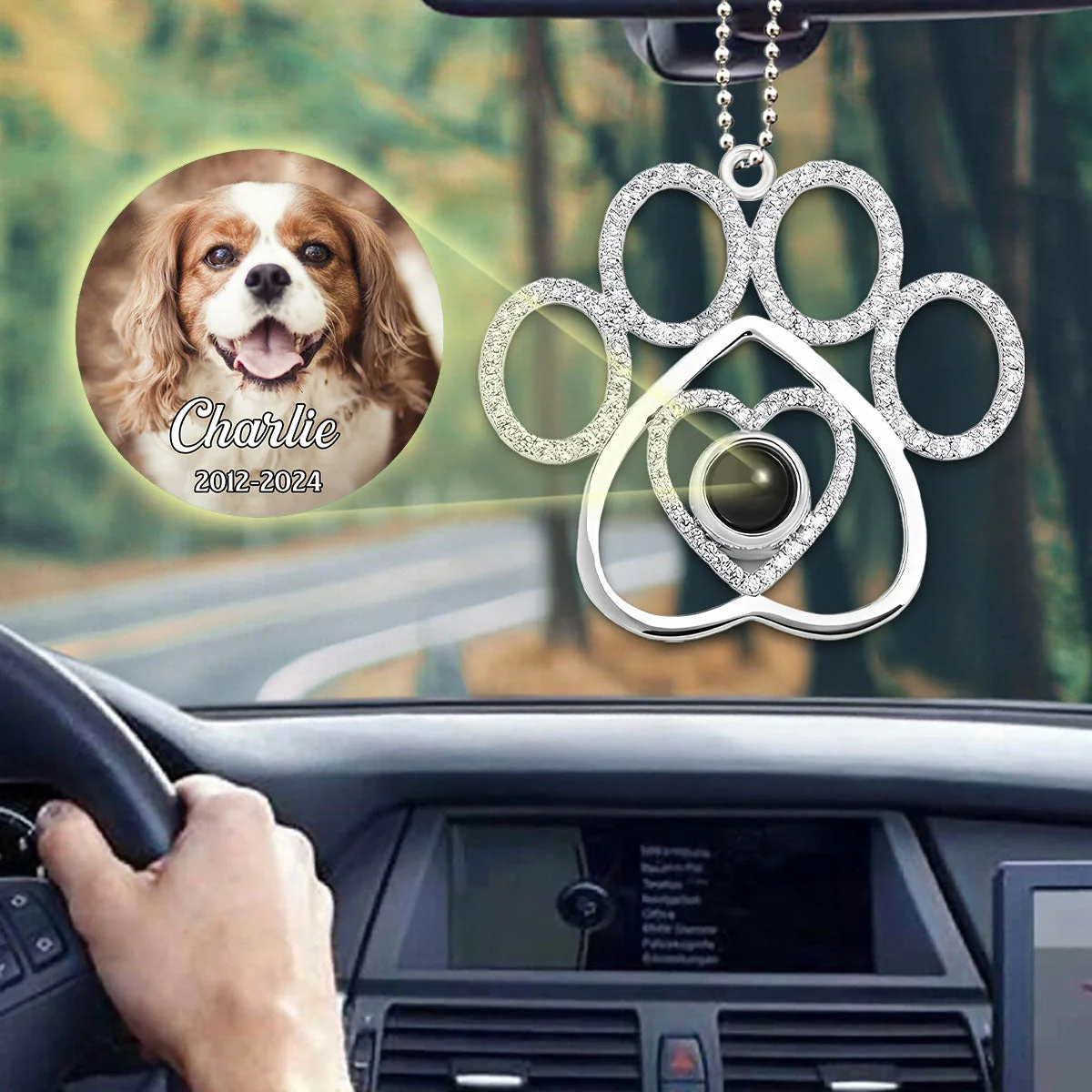 You Left Your Paw Prints On My Heart - Personalized Custom Photo Pet Paw Projection Car Ornament - Image 4
