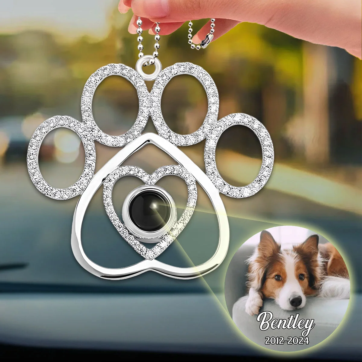 You Left Your Paw Prints On My Heart - Personalized Custom Photo Pet Paw Projection Car Ornament - Image 5