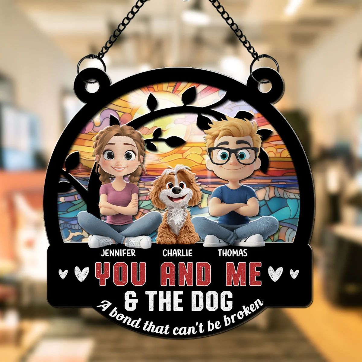 You Me And The Dog - Personalized Custom Suncatcher - Image 2