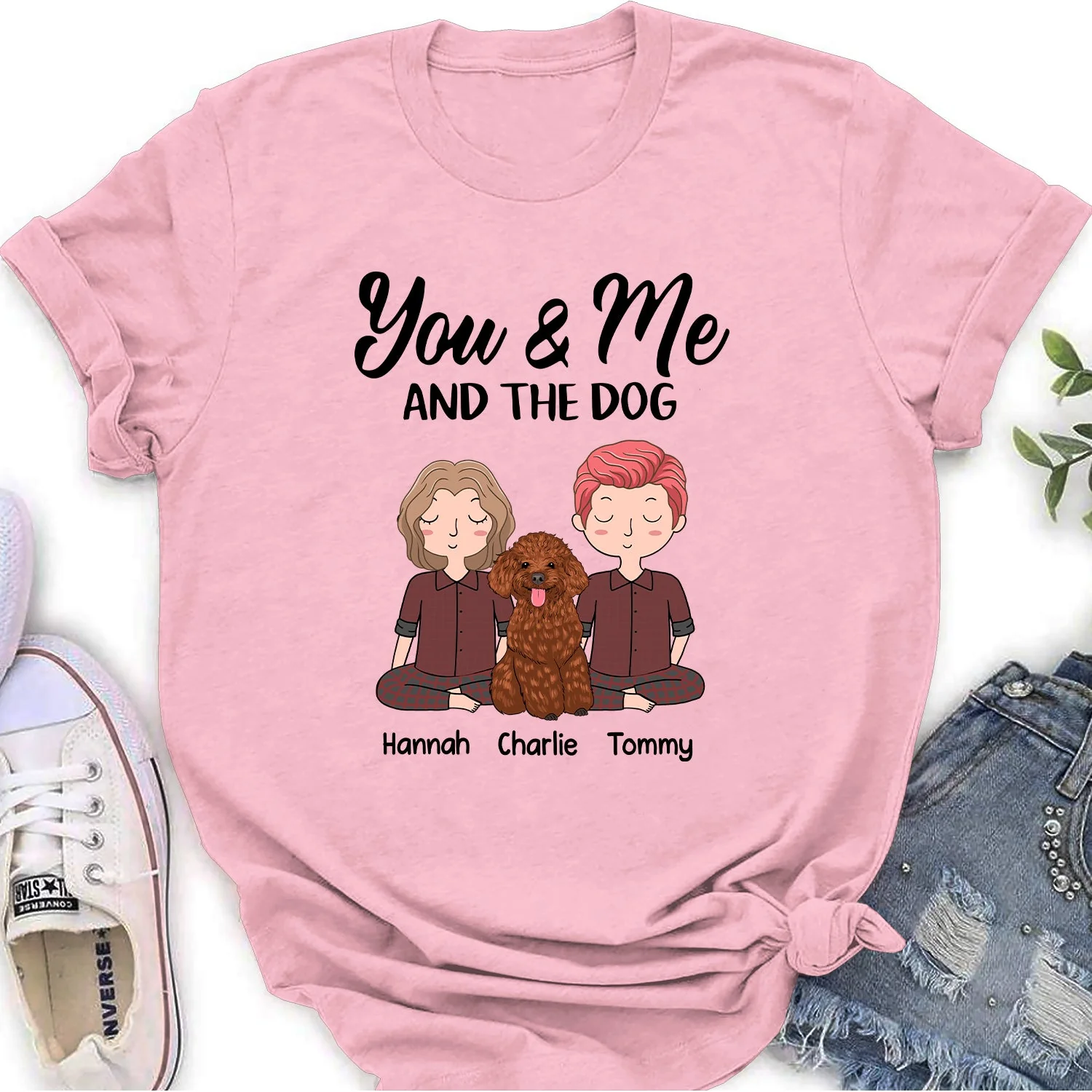 You, Me & The Dog- Personalized Custom Women's T-shirt - Image 3