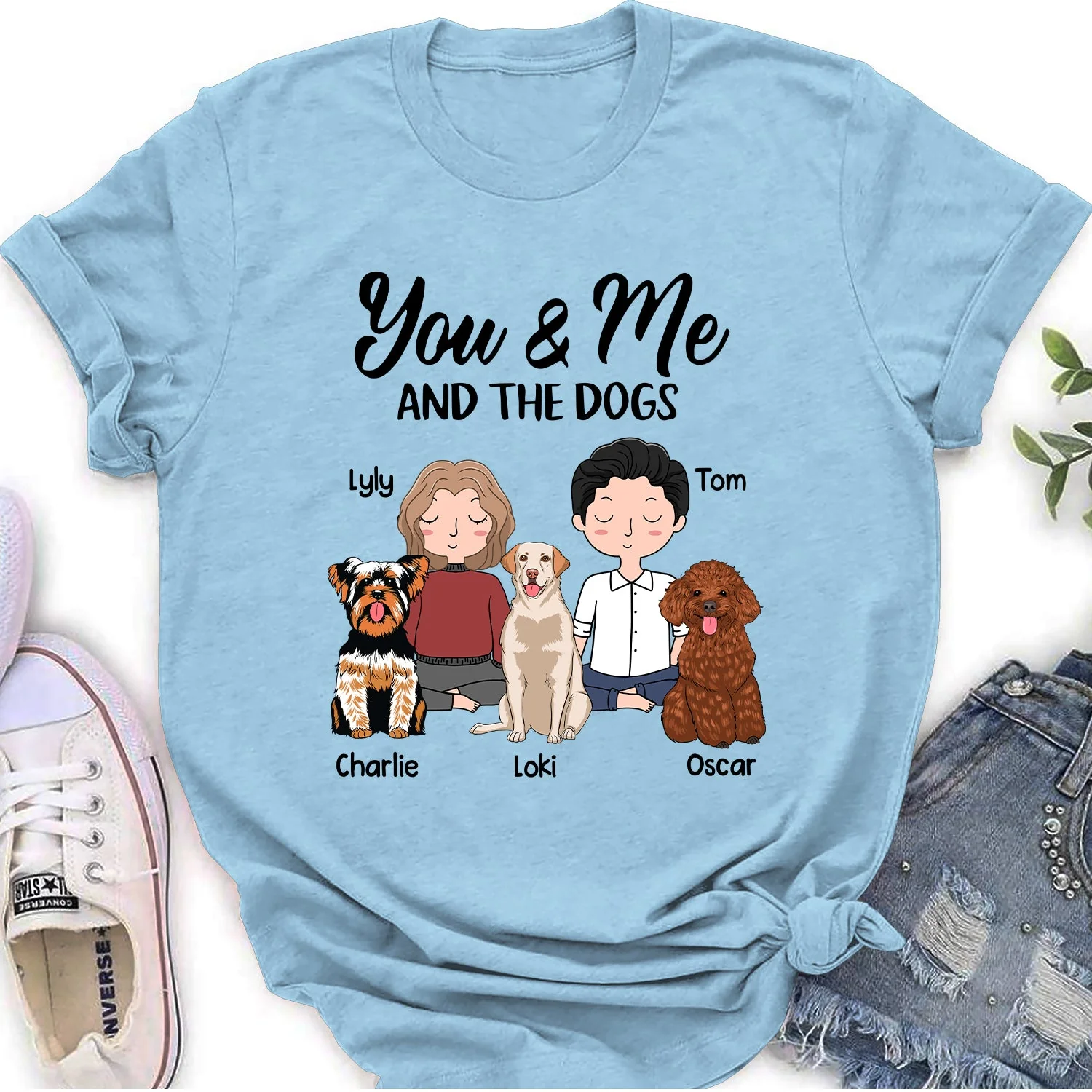 You, Me & The Dog- Personalized Custom Women's T-shirt - Image 4